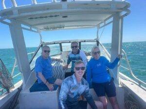 Tomlinson family enjoying a day out on a hire boat in Shark Bay, Western Australia